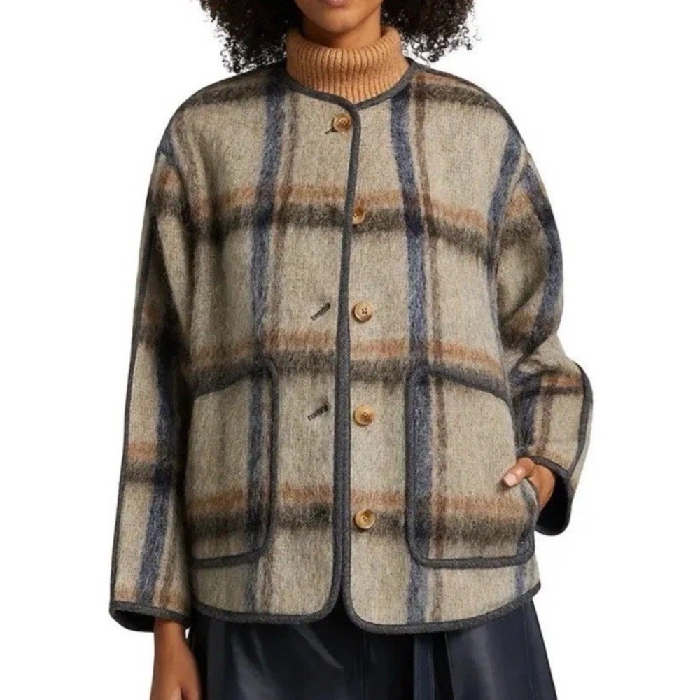 Tanya Taylor NWT Janet Plaid Wool Lined Button Jacket W Pockets 2X MSRP $595